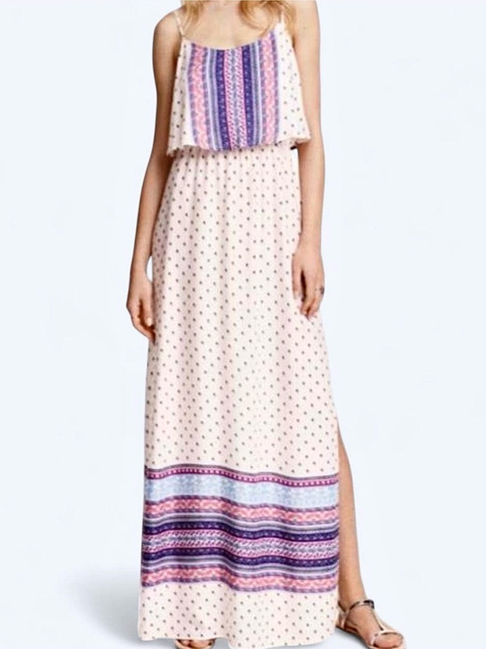 NEW Sz 2/4 XS H&M Divided Maxi Dress Spaghetti Strap Bohemian Print Festival